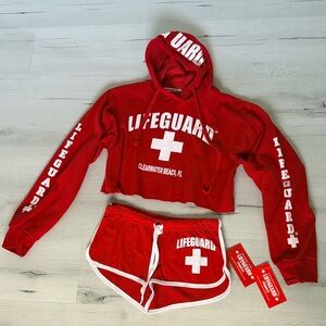 Official Licensed Red Lifeguard Hoodie and Shorts Set